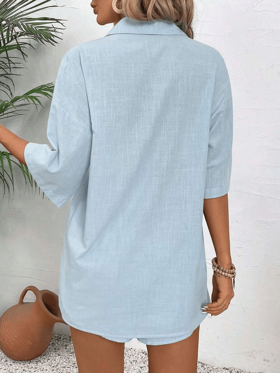 Capri Set: Short-Sleeve Blouse and Summer Shorts
