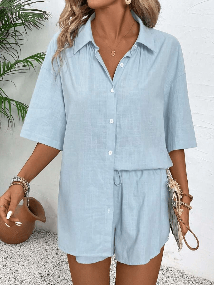 Capri Set: Short-Sleeve Blouse and Summer Shorts