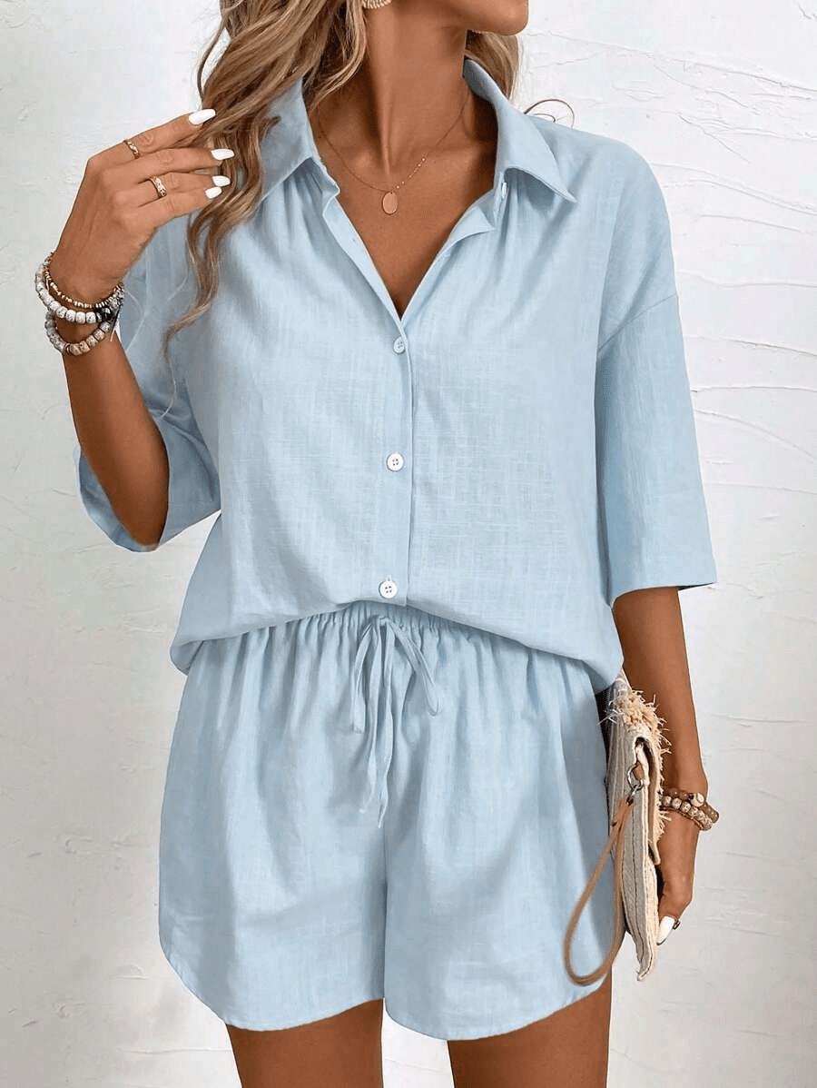 Capri Set: Short-Sleeve Blouse and Summer Shorts