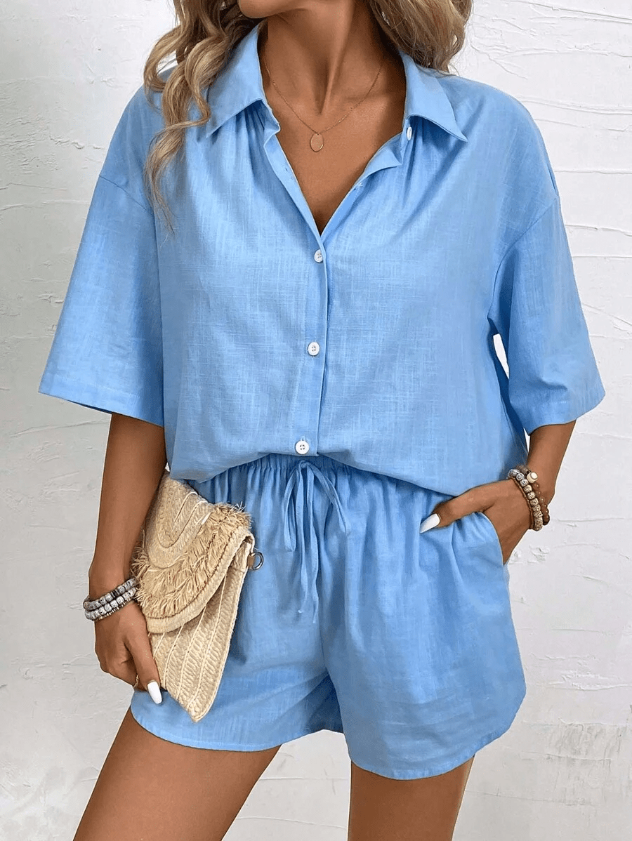 Capri Set: Short-Sleeve Blouse and Summer Shorts