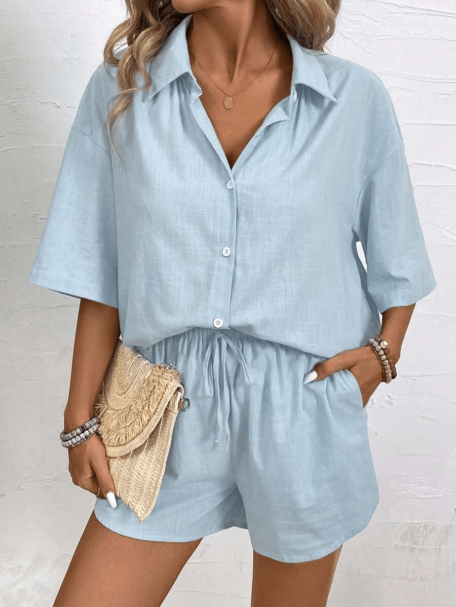 Capri Set: Short-Sleeve Blouse and Summer Shorts