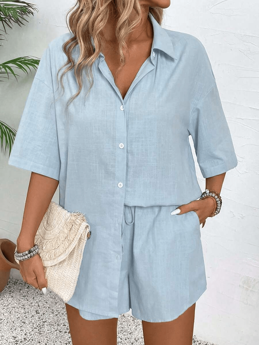 Capri Set: Short-Sleeve Blouse and Summer Shorts