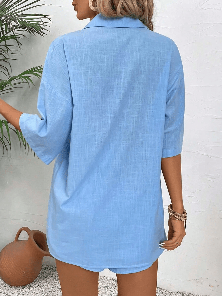 Capri Set: Short-Sleeve Blouse and Summer Shorts
