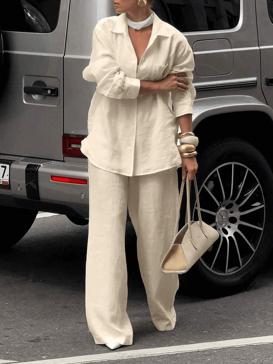 Giorgia Elegant Set – Off-the-Shoulder Blouse and Wide-Leg Pants
