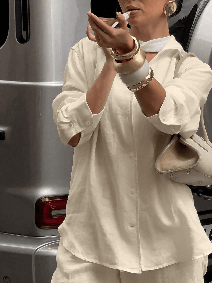 Giorgia Elegant Set – Off-the-Shoulder Blouse and Wide-Leg Pants