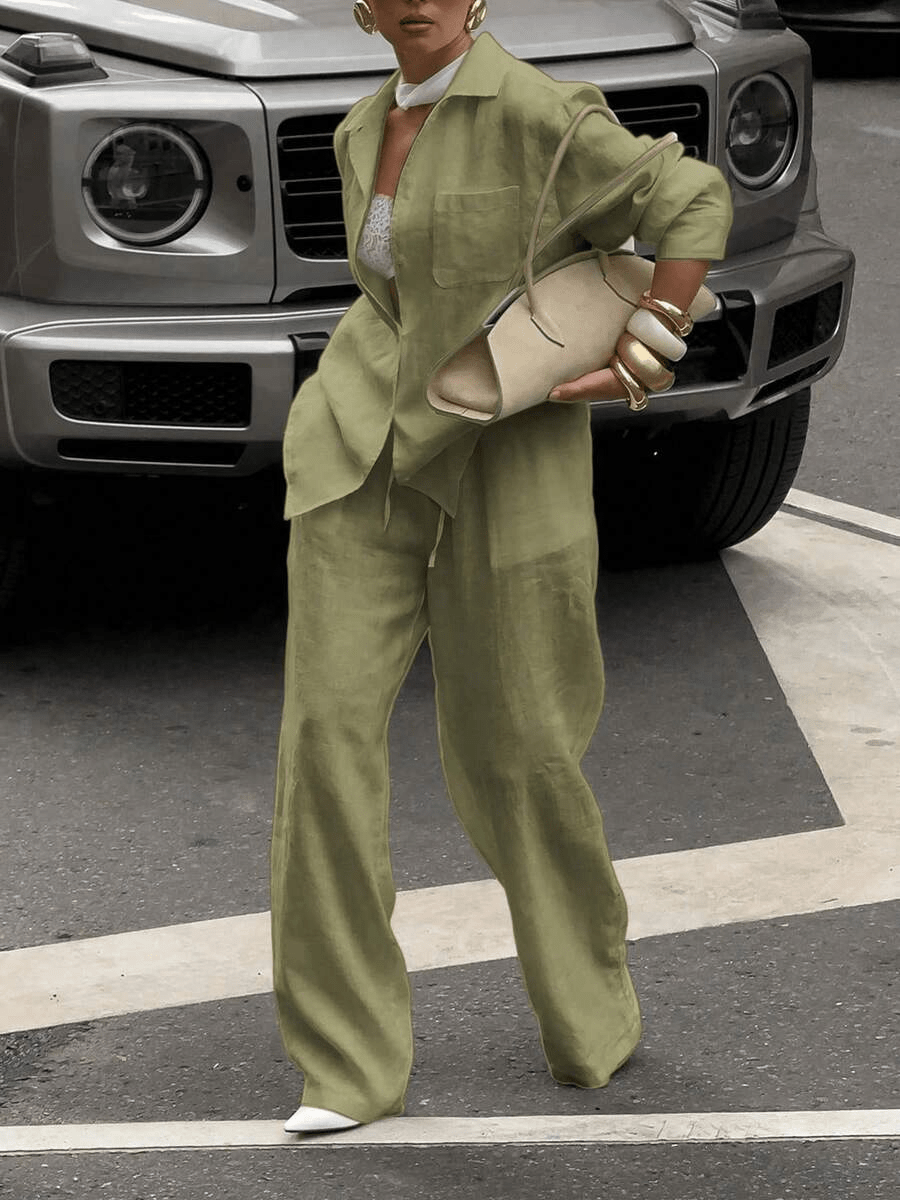 Giorgia Elegant Set – Off-the-Shoulder Blouse and Wide-Leg Pants