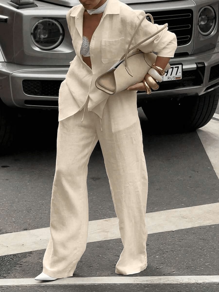 Giorgia Elegant Set – Off-the-Shoulder Blouse and Wide-Leg Pants