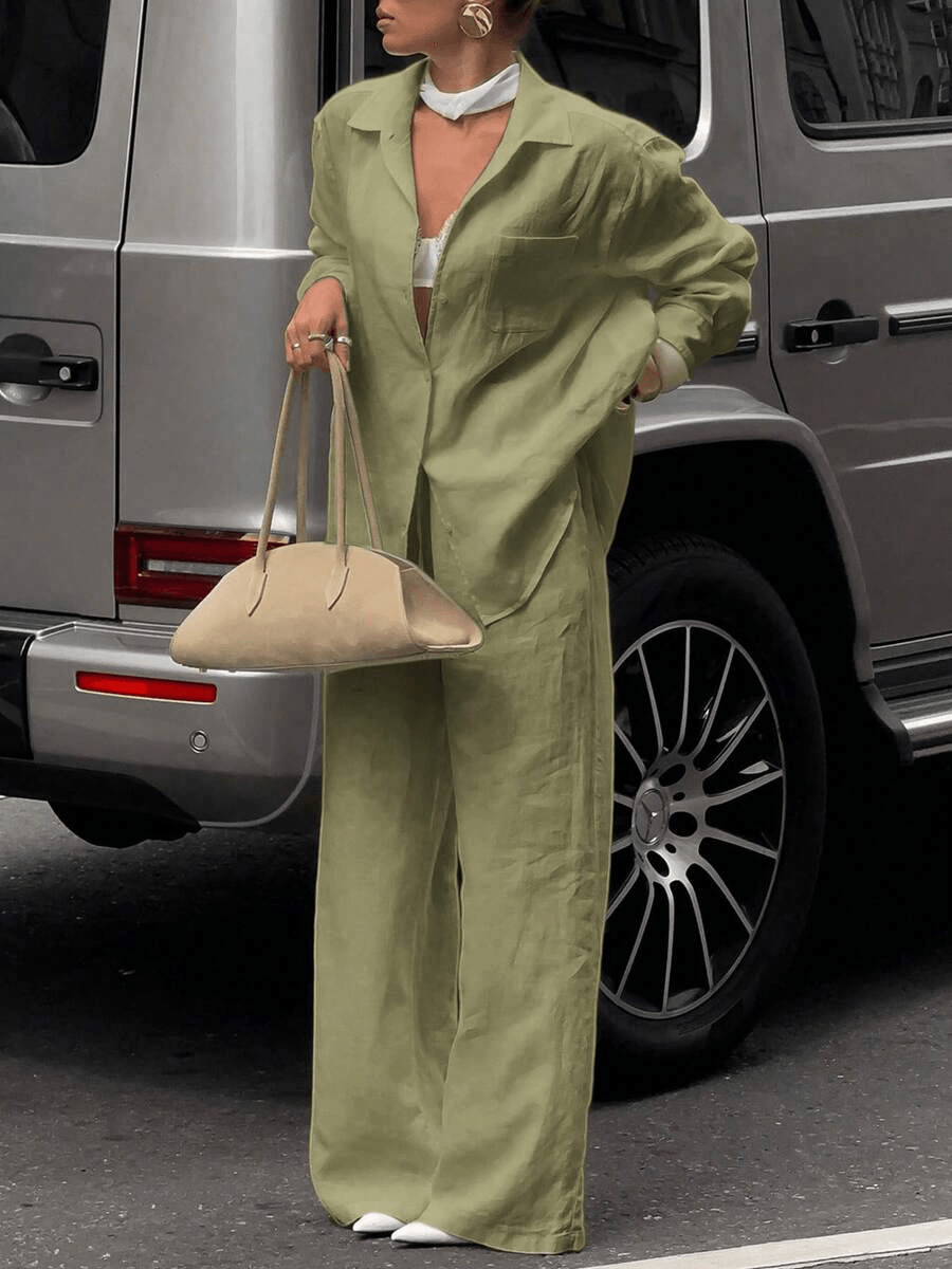 Giorgia Elegant Set – Off-the-Shoulder Blouse and Wide-Leg Pants