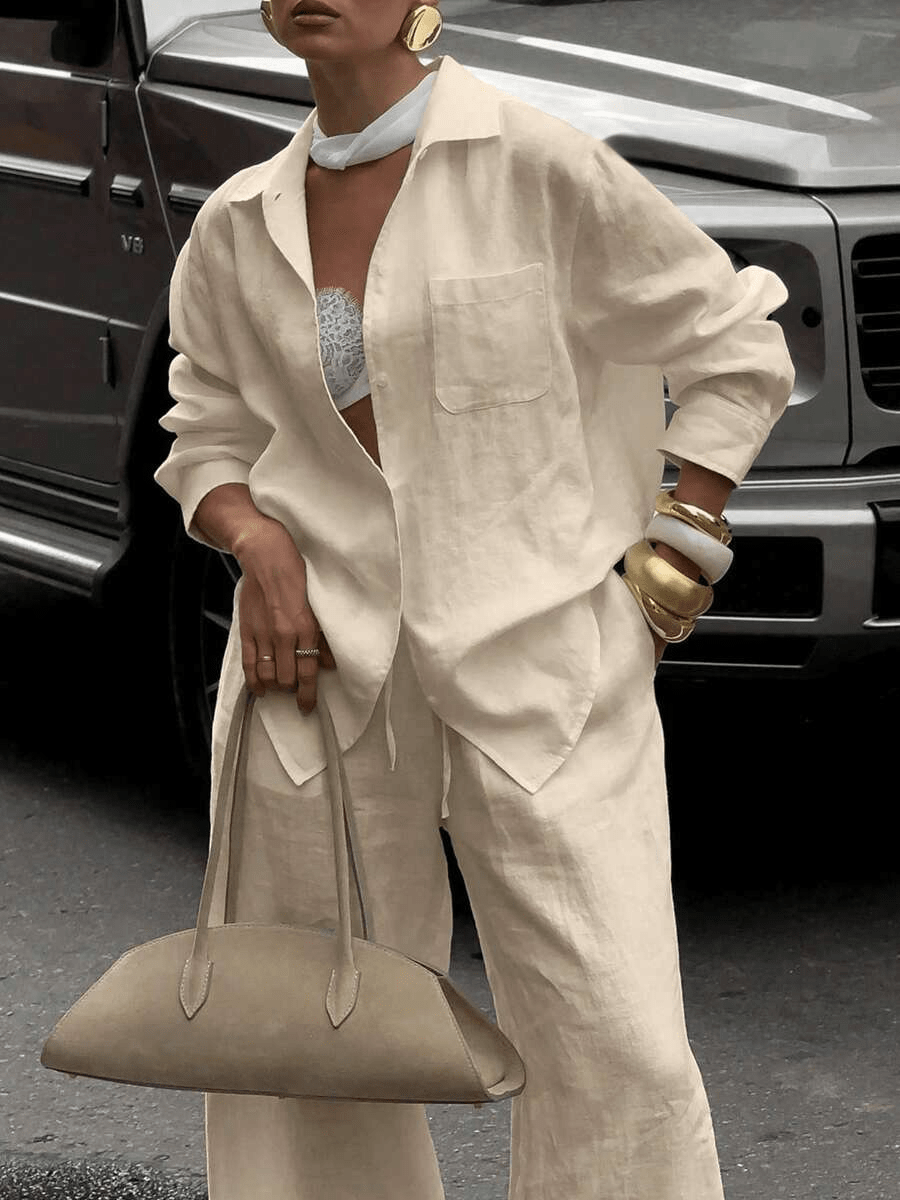 Giorgia Elegant Set – Off-the-Shoulder Blouse and Wide-Leg Pants