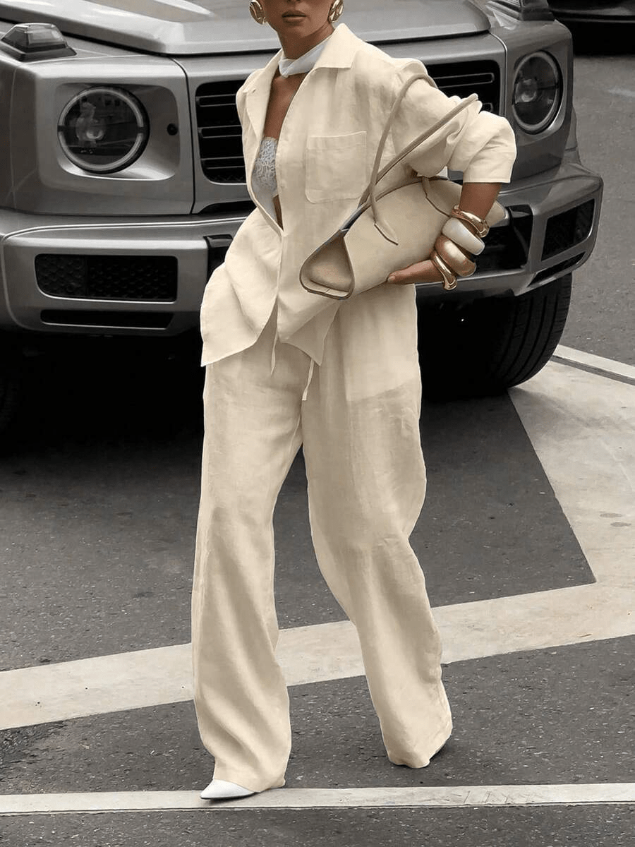 Giorgia Elegant Set – Off-the-Shoulder Blouse and Wide-Leg Pants