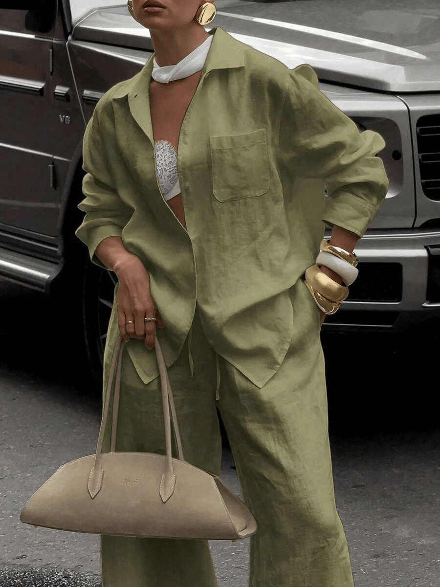 Giorgia Elegant Set – Off-the-Shoulder Blouse and Wide-Leg Pants