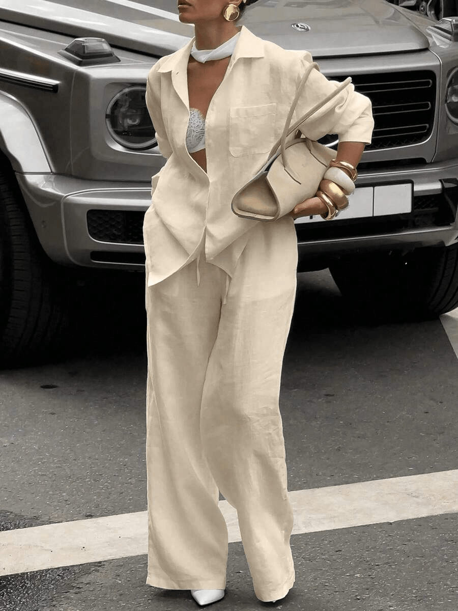 Giorgia Elegant Set – Off-the-Shoulder Blouse and Wide-Leg Pants