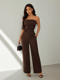 Noir Set – Gathered Strapless Top with Wide-Leg Pants