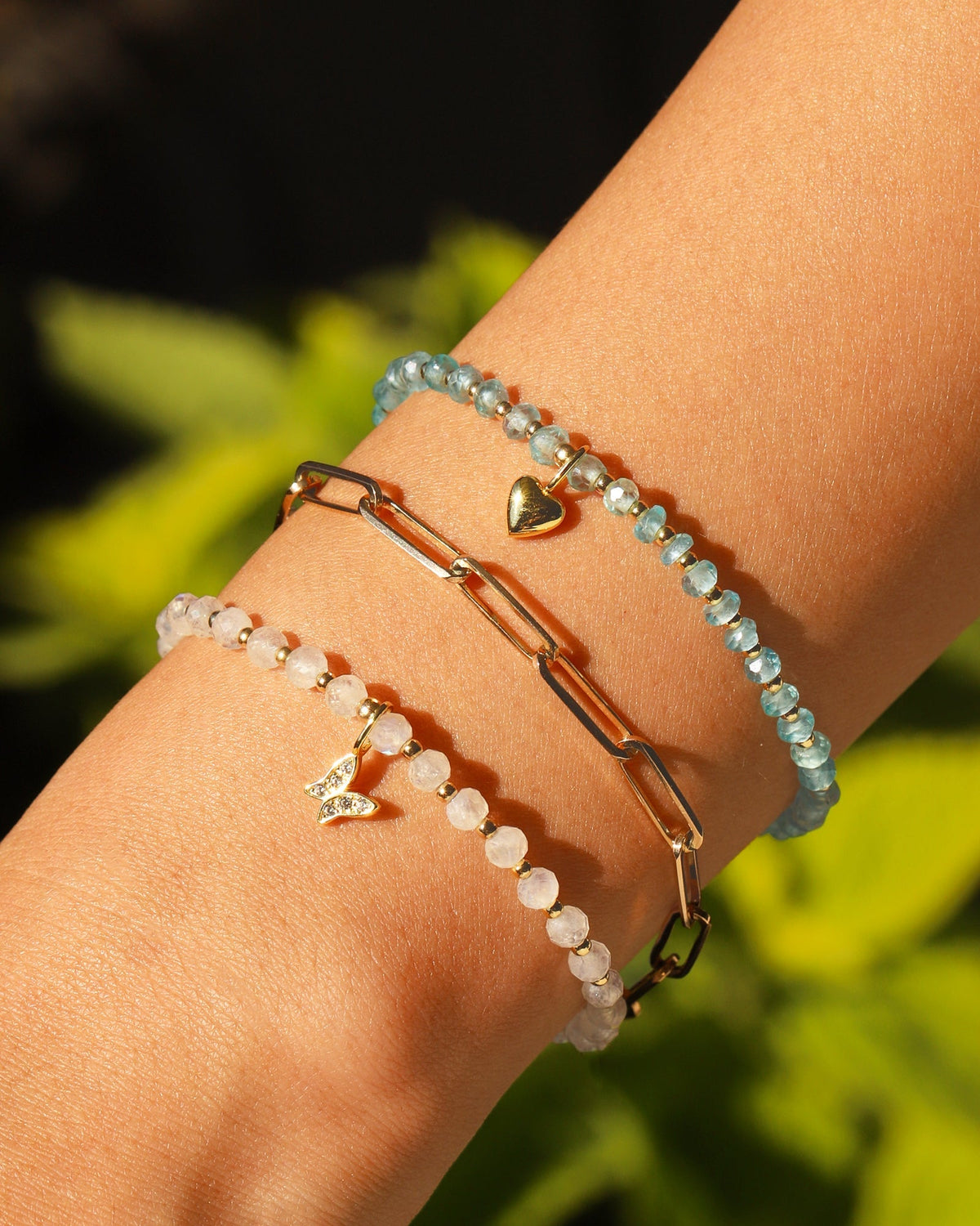 Heart Charm Beaded Apatite Bracelet