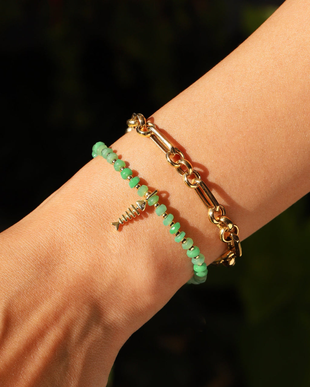 Fish Charm Beaded Chrysoprase Bracelet