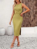 The Twisted Elegance | Solid Color Twisted Tie Bow Sleeveless Midi Dress