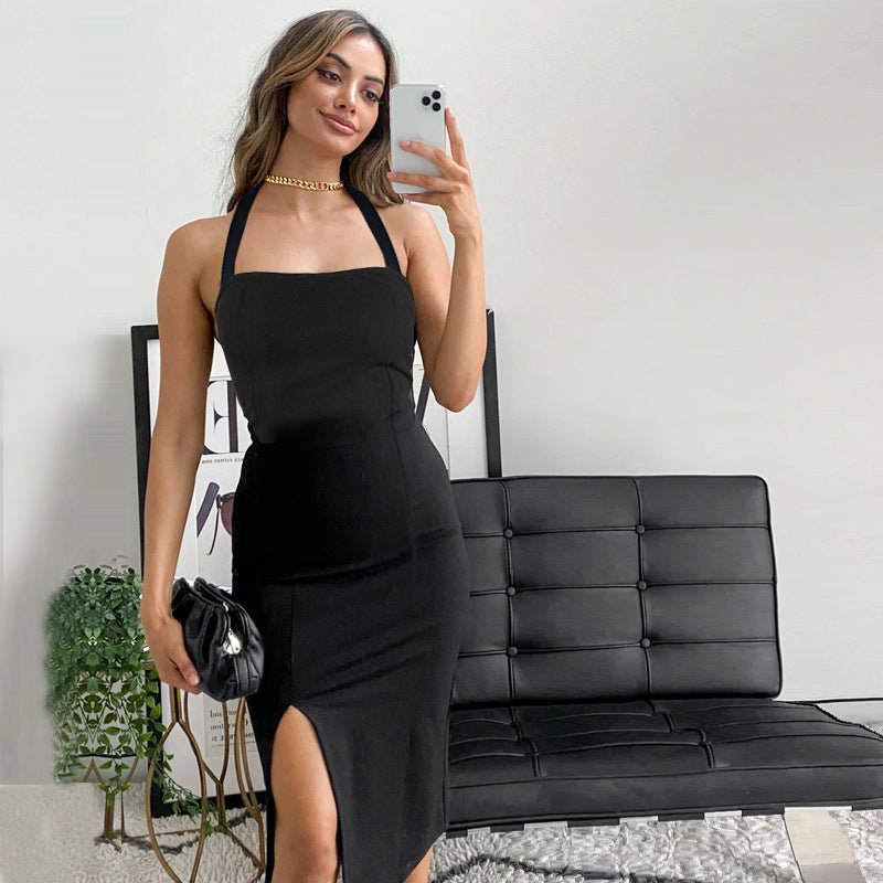 The Midnight Halter | Women's Backless Halter Neck Bodycon Midi Dress