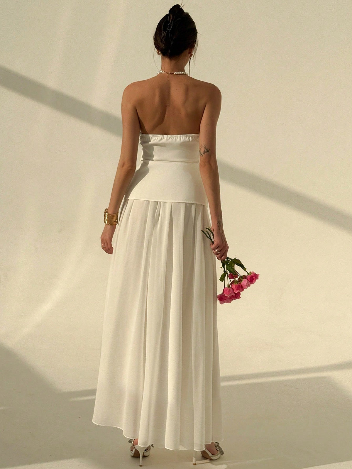 Elegant Simple Commuter Romantic Big Flare Skirt With Camisole Vest Top
