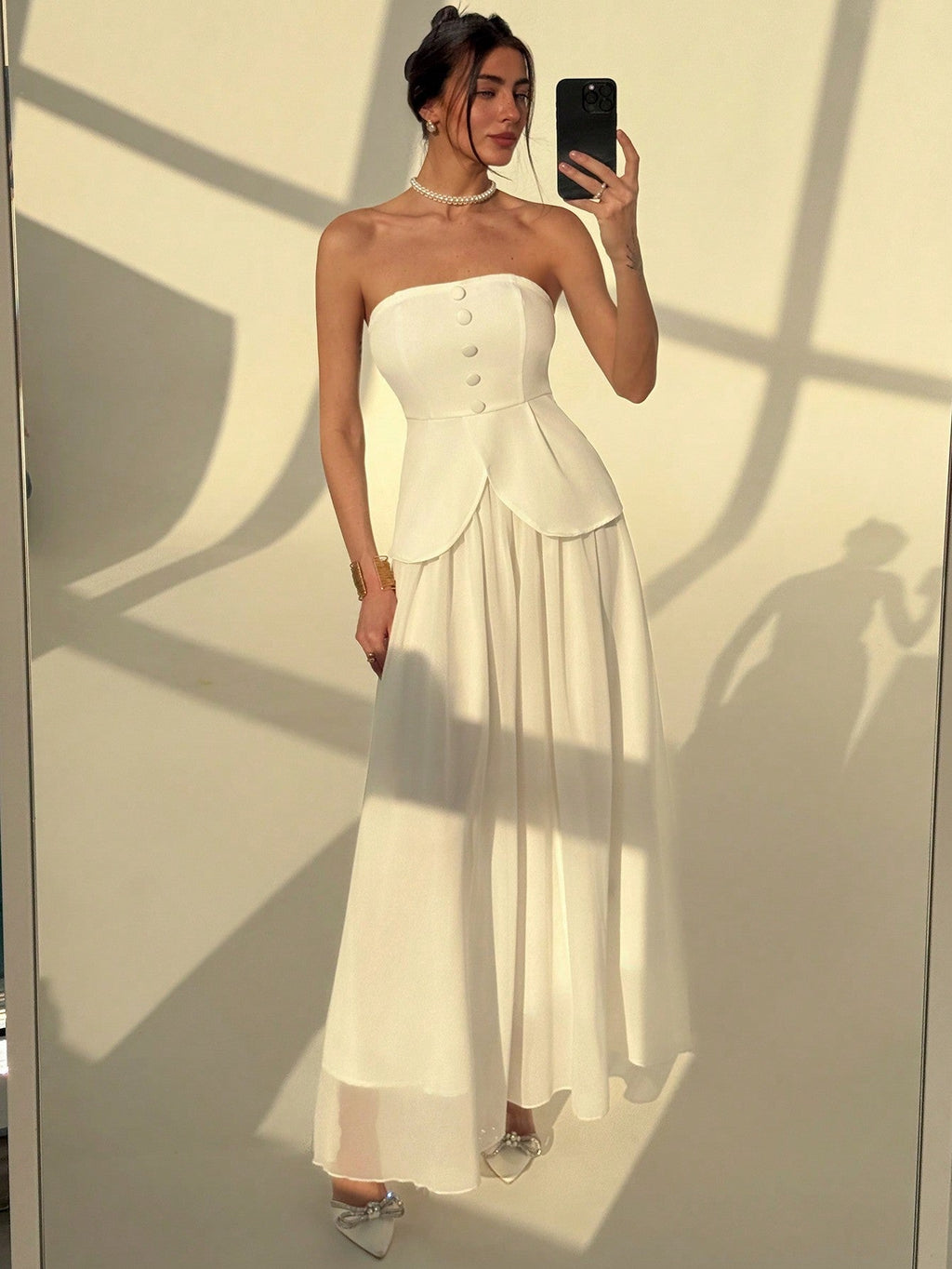 Elegant Simple Commuter Romantic Big Flare Skirt With Camisole Vest Top
