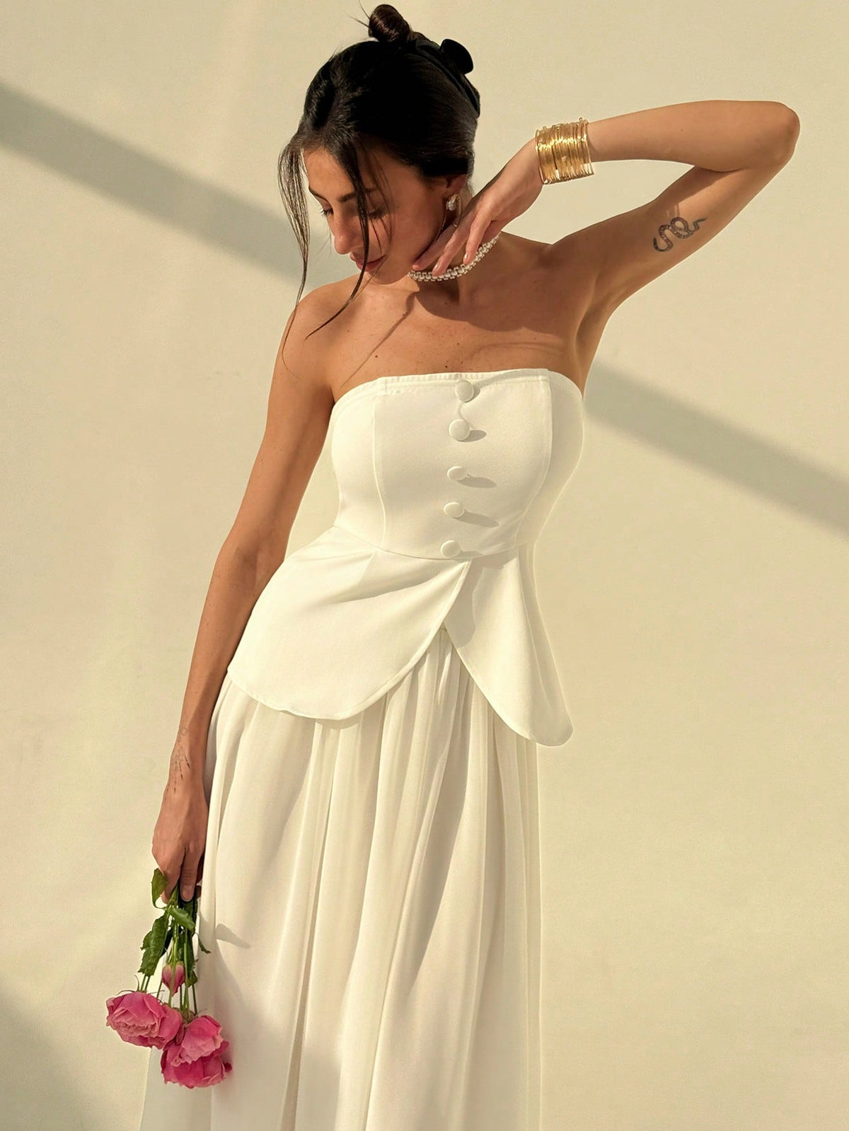 Elegant Simple Commuter Romantic Big Flare Skirt With Camisole Vest Top