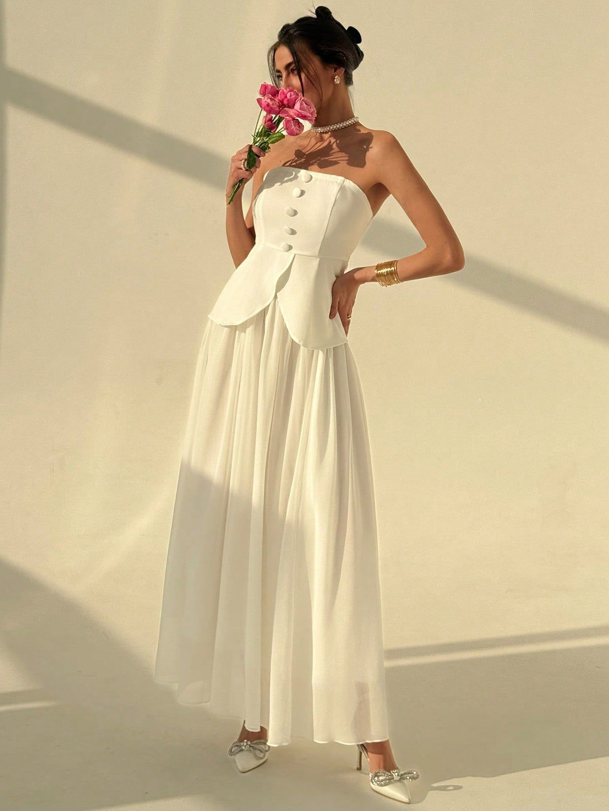 Elegant Simple Commuter Romantic Big Flare Skirt With Camisole Vest Top