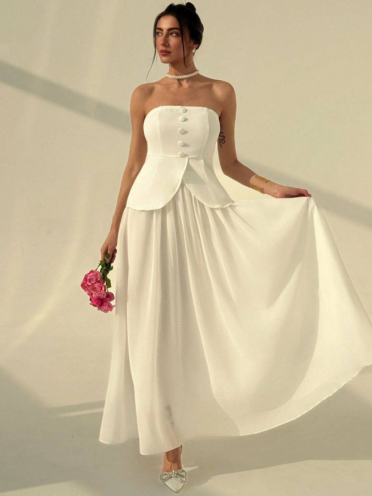 Elegant Simple Commuter Romantic Big Flare Skirt With Camisole Vest Top