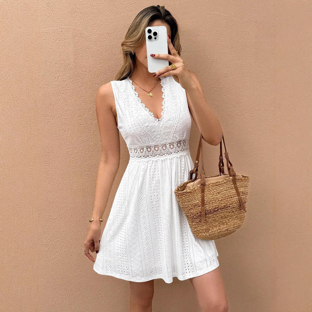 The Riviera Dream | Women's French Printed V-Neck Lace-Up Maxi Dress