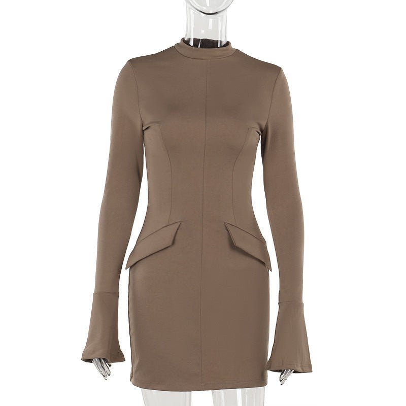 The Timeless Elegance | Women's Solid Color Long-Sleeve Bodycon Maxi Dress