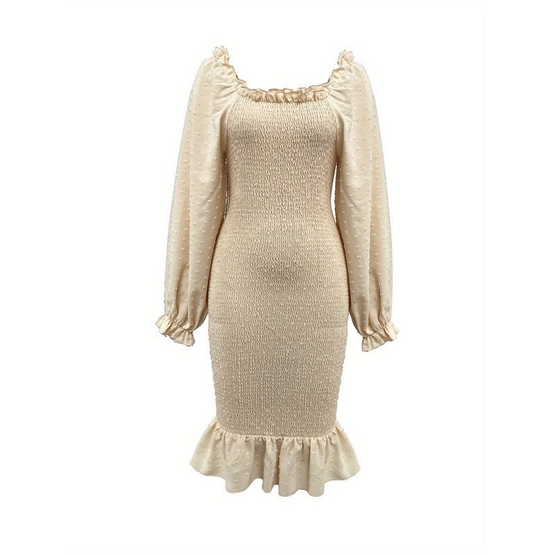 The Fishtail Charm | Women's Square Neck Petal Sleeve Fishtail Midi Dress