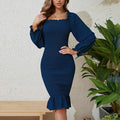 The Fishtail Charm | Women's Square Neck Petal Sleeve Fishtail Midi Dress