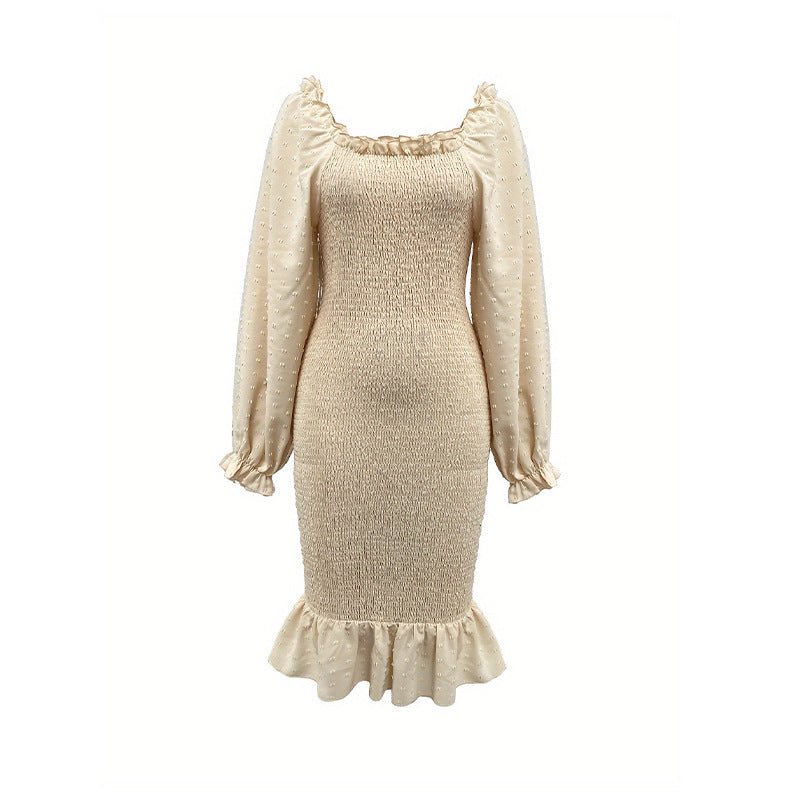 The Fishtail Charm | Women's Square Neck Petal Sleeve Fishtail Midi Dress