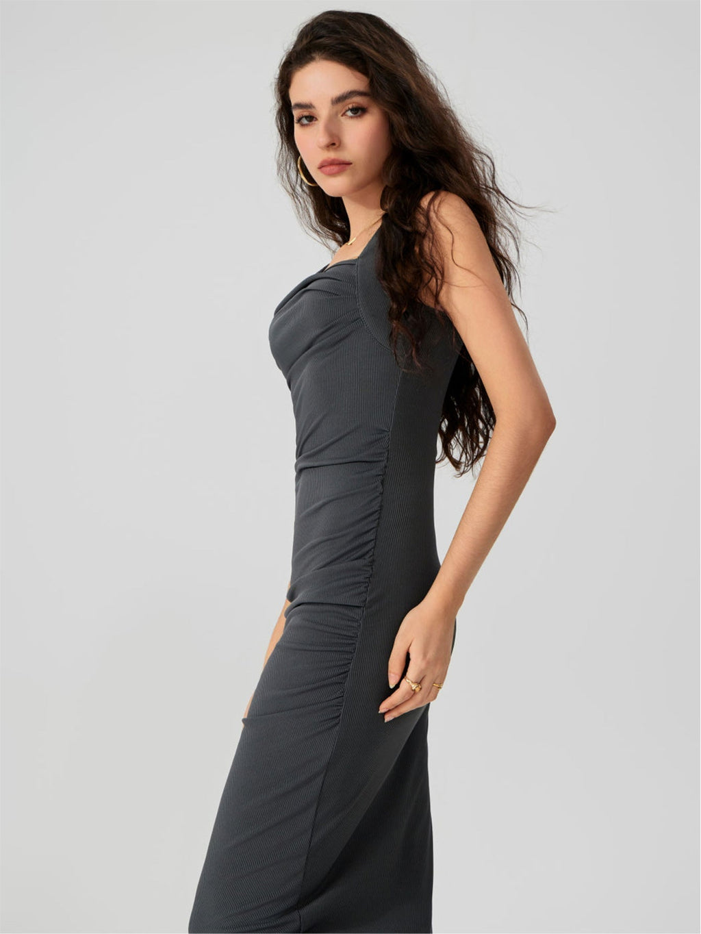 The Sleek Curve | Solid Color Knitted Small Pit Pleated Bodycon Maxi Dress