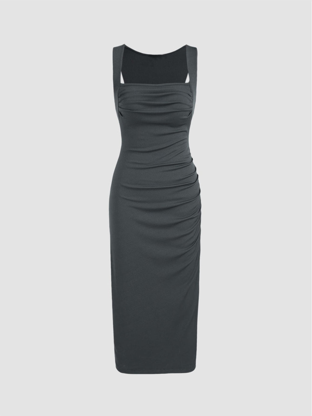 The Sleek Curve | Solid Color Knitted Small Pit Pleated Bodycon Maxi Dress