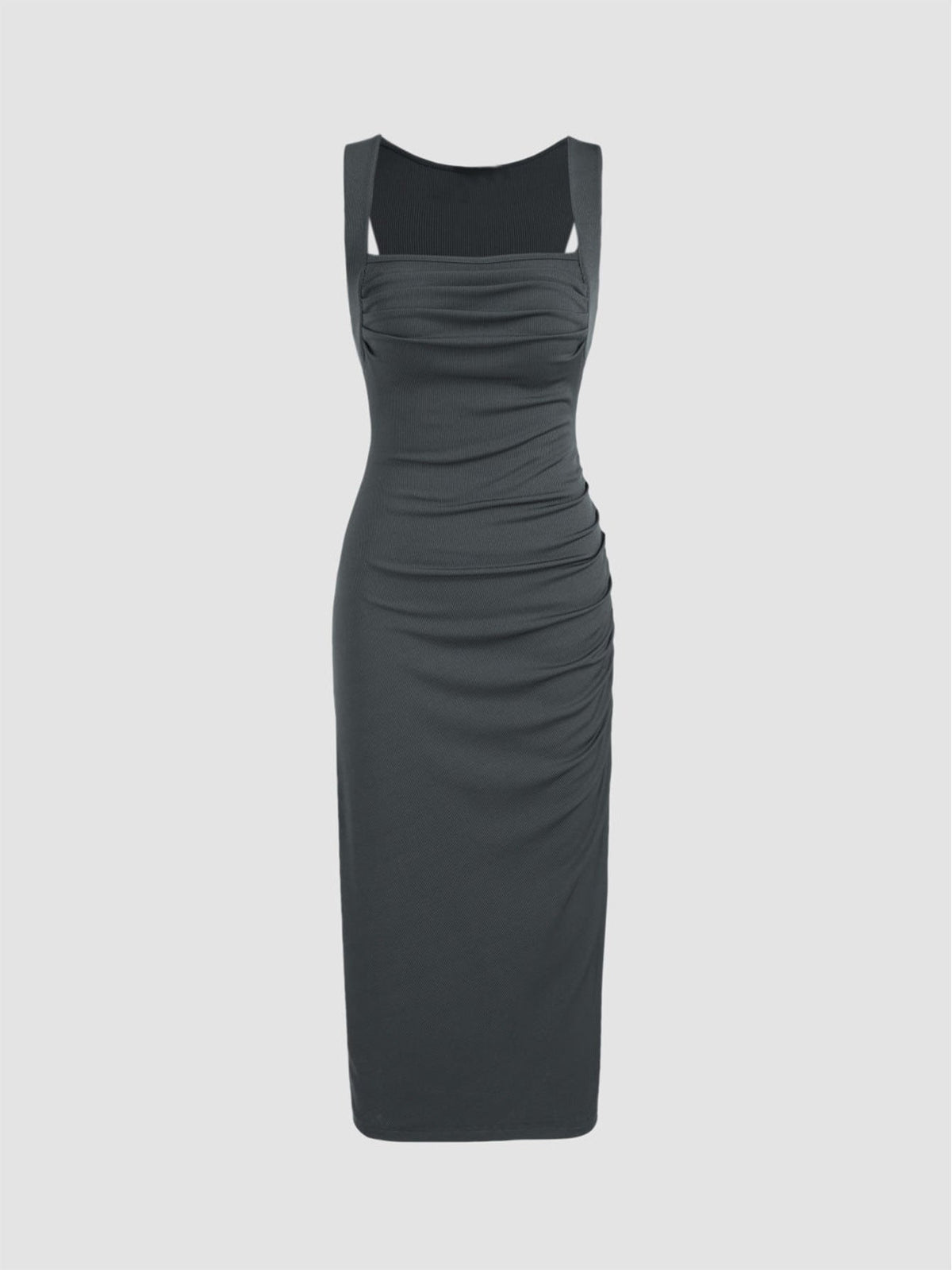 The Sleek Curve | Solid Color Knitted Small Pit Pleated Bodycon Maxi Dress