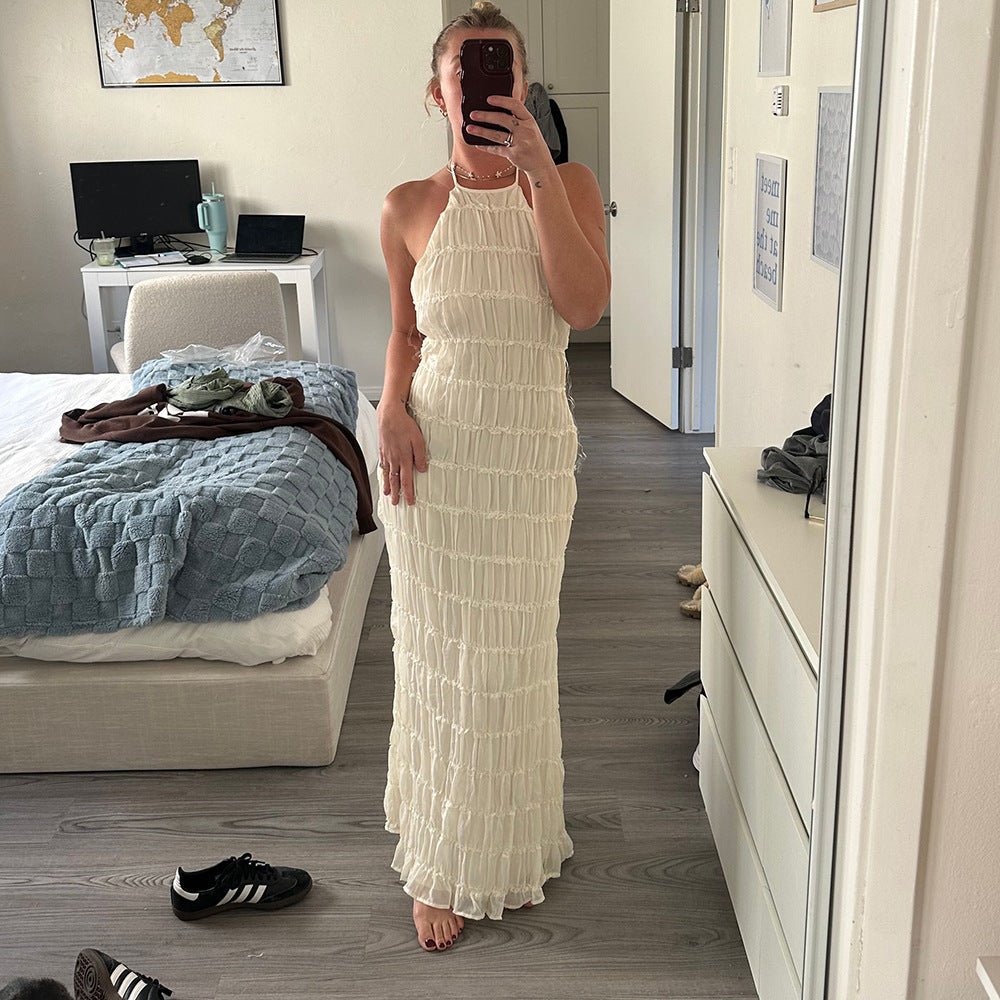 Ethereal Muse | Backless Pleated Halter Maxi Dress