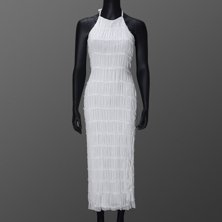 Ethereal Muse | Backless Pleated Halter Maxi Dress