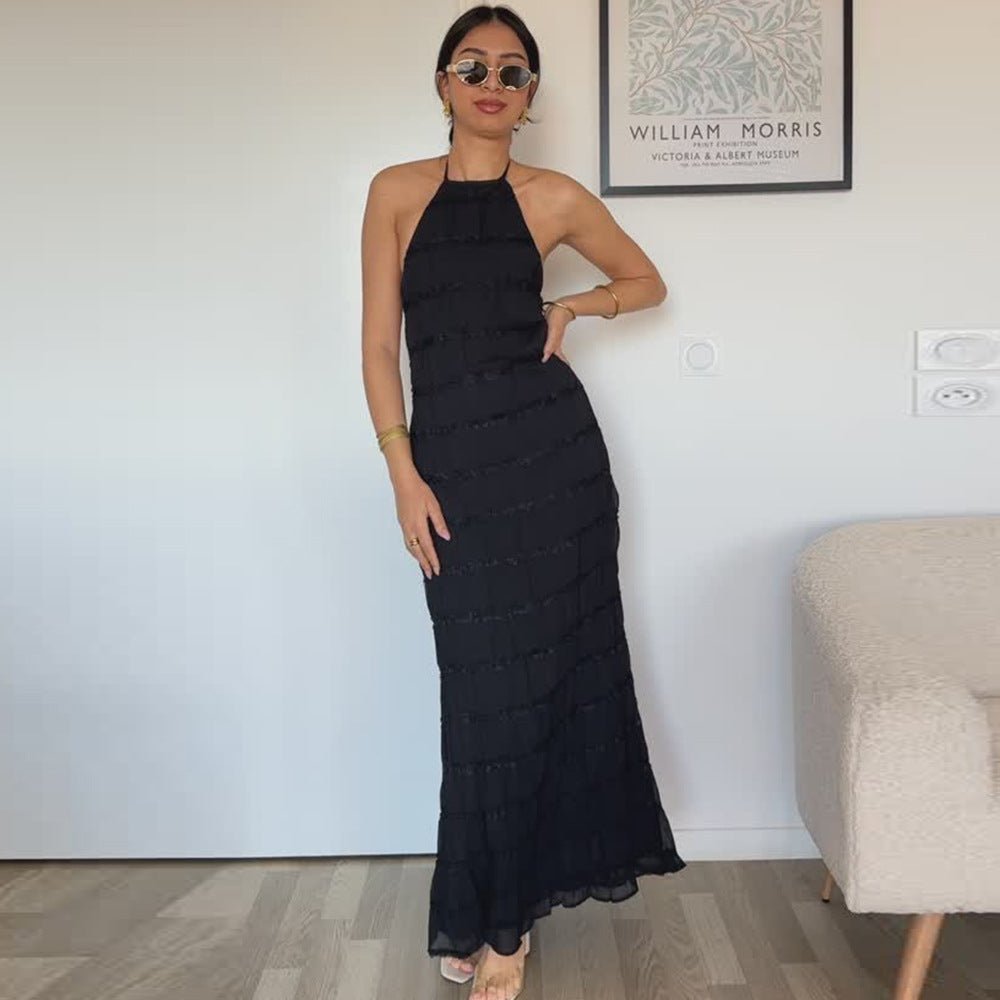 Ethereal Muse | Backless Pleated Halter Maxi Dress