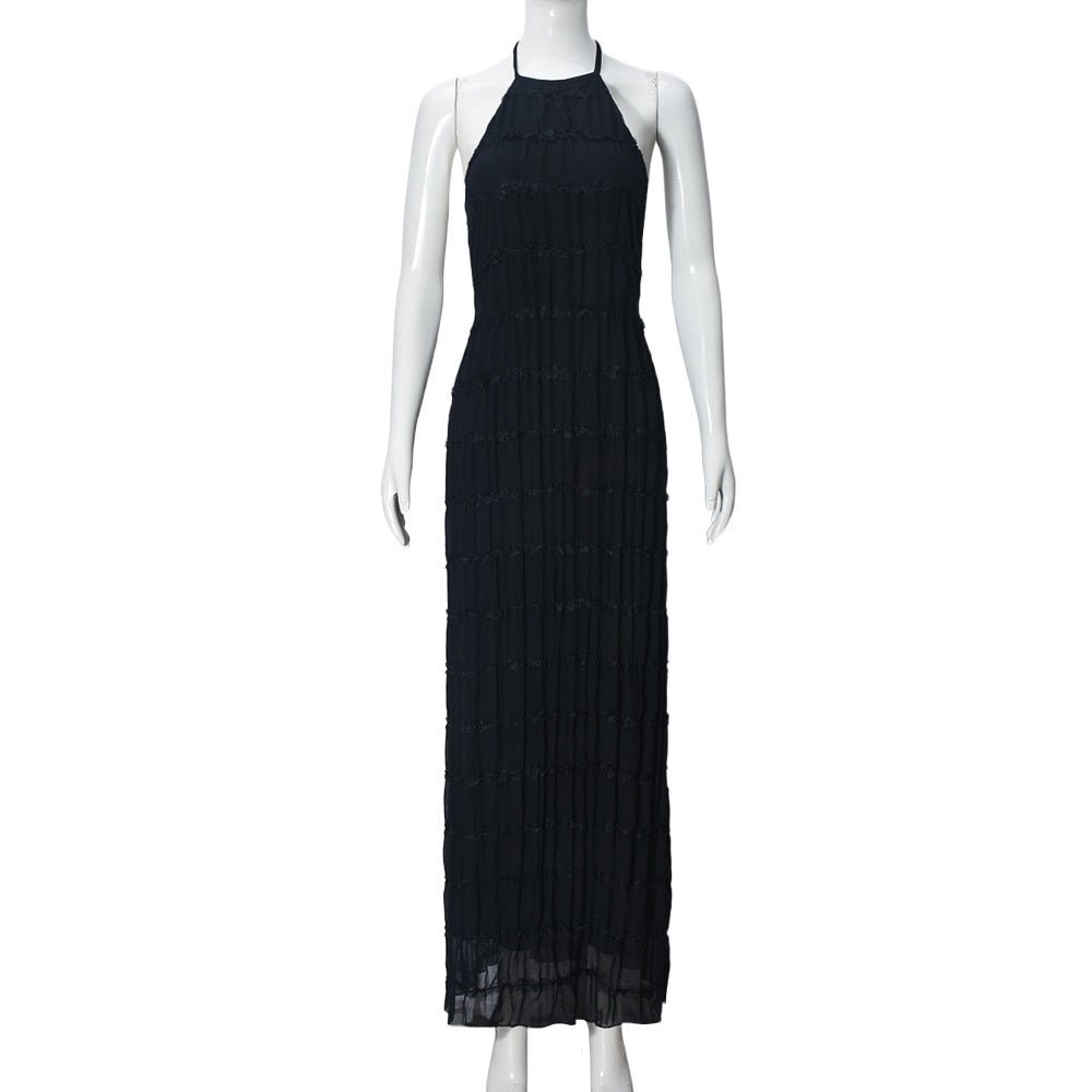 Ethereal Muse | Backless Pleated Halter Maxi Dress