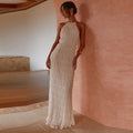 Ethereal Muse | Backless Pleated Halter Maxi Dress