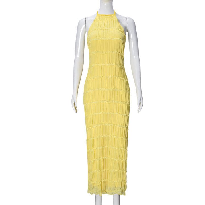 Ethereal Muse | Backless Pleated Halter Maxi Dress