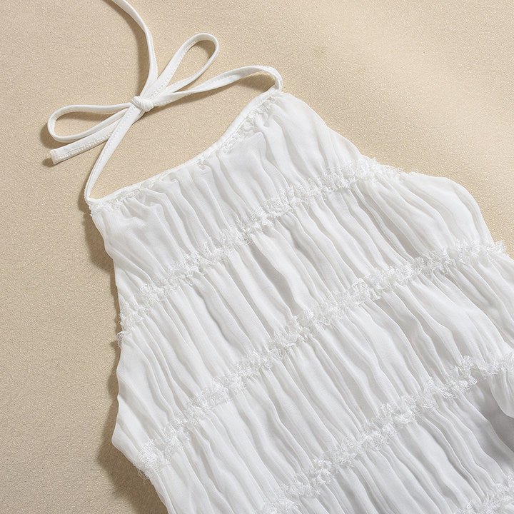Ethereal Muse | Backless Pleated Halter Maxi Dress
