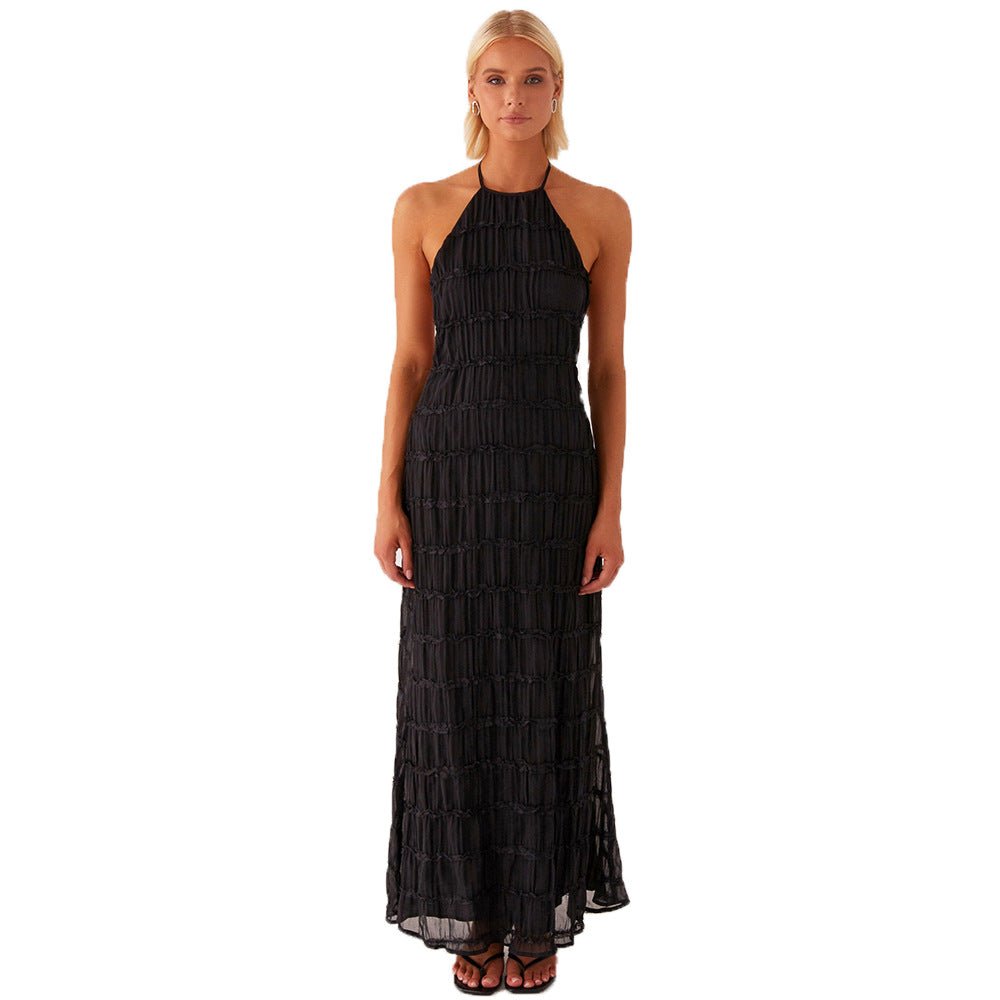 Ethereal Muse | Backless Pleated Halter Maxi Dress