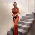 The Sultry Curve | Solid Color Halter Backless Fishtail Maxi Dress