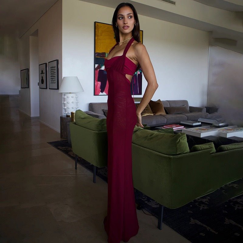 The Sultry Bloom | Floral Halter Backless Bodycon Maxi Dress