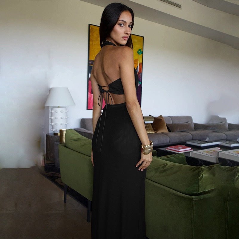 The Sultry Bloom | Floral Halter Backless Bodycon Maxi Dress