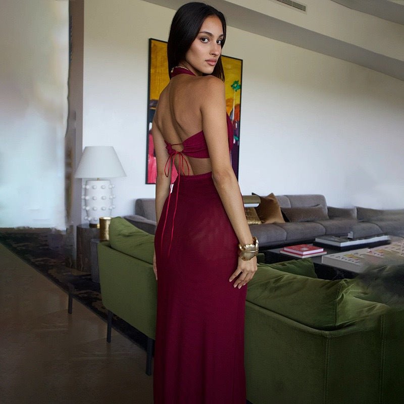 The Sultry Bloom | Floral Halter Backless Bodycon Maxi Dress