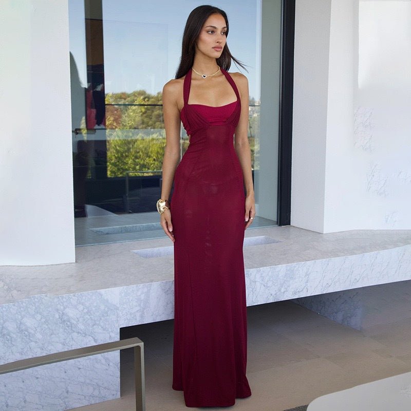 The Sultry Bloom | Floral Halter Backless Bodycon Maxi Dress
