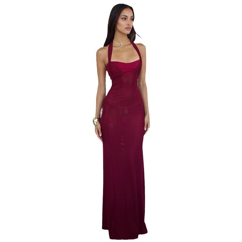 The Sultry Bloom | Floral Halter Backless Bodycon Maxi Dress