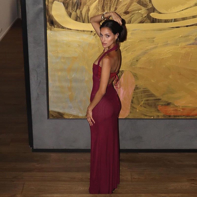 The Sultry Bloom | Floral Halter Backless Bodycon Maxi Dress