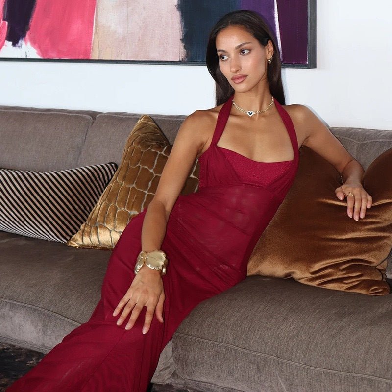 The Sultry Bloom | Floral Halter Backless Bodycon Maxi Dress